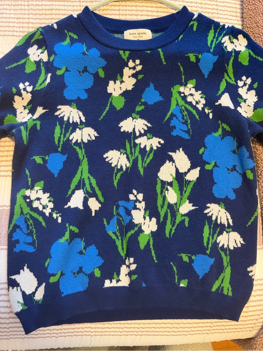 kate spade Blue Floral Crewneck Sweater with White & Green Accents